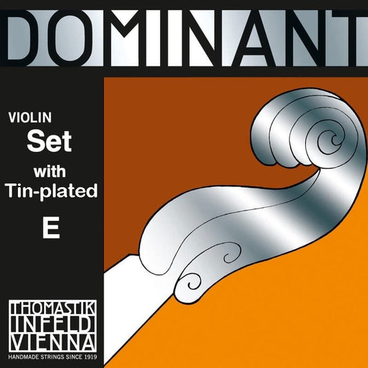 DOMINANT 4/4 violin string set by Thomastik-Infeld, medium, tin-plated E with removable ball end, aluminum D
