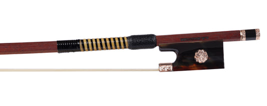A.R. BULTITUDE violin bow, tortoise shell, chased rose-gold mountings, gold Tudor Rose Inlays, octagonal stick 62.2g | Metzler Violins