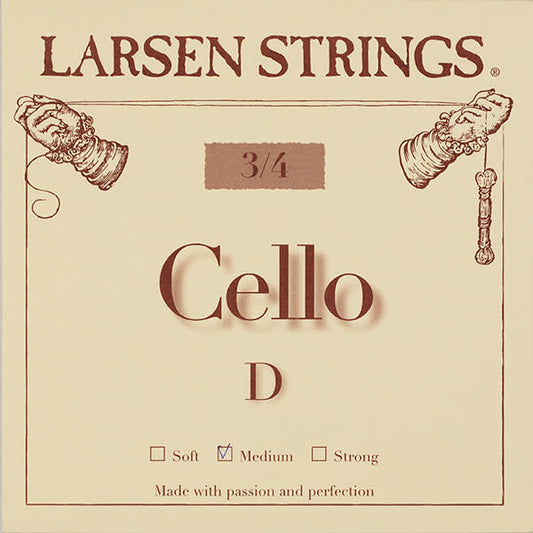 Larsen cello D string, steel, medium, fractional sizes,