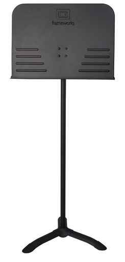 Gator FrameWorks black music stand with solid desk and friction height adjustment