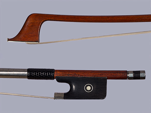 L. MORIZOT silver cello bow, with Paul Childs certificate. 74.3 grams, FRANCE