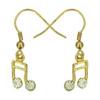 Genuine Crystal, Gold-Colored 16th Note Earrings