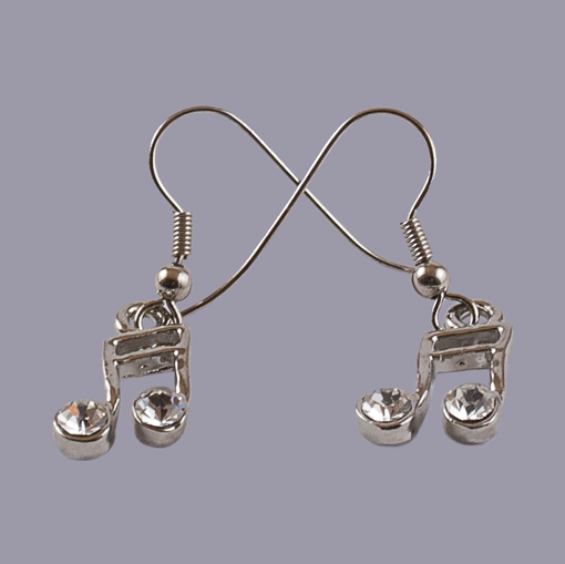 Genuine Crystal, Silver-Colored 16th Note Earrings