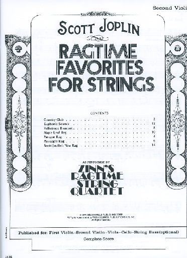 Joplin, Scott (Zinn): Ragtime Favorites for String Quartet (Violin 2)