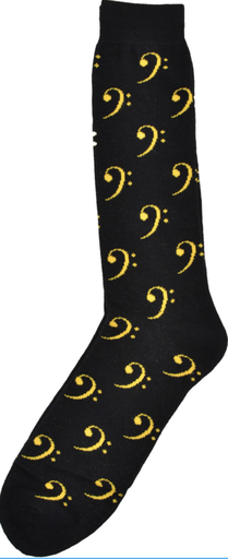 Bass clef socks - black with yellow clefs (adult size 10-13)