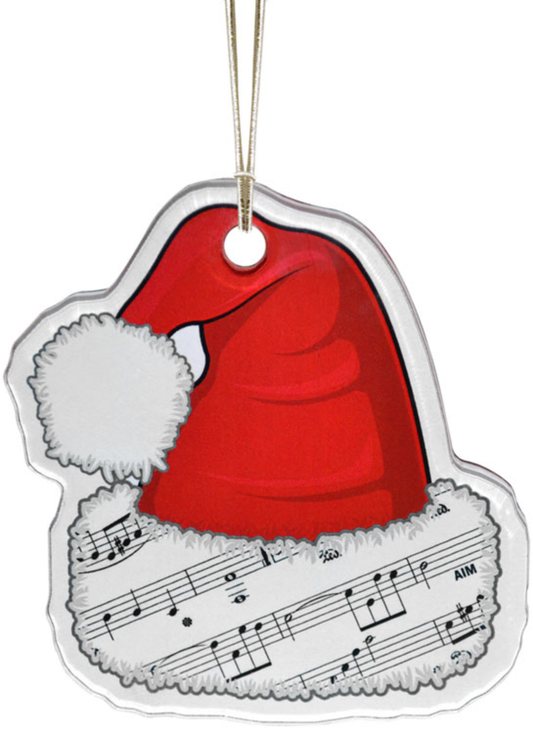 Ornament, Santa hat with music, and mirror finish on back